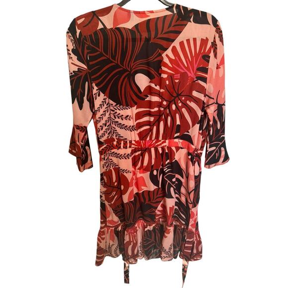 Farm Rio NWOT Bruxelles Dress Ruffles Wrapped Mini Orange Brown Size Medium - Picture 8 of 12